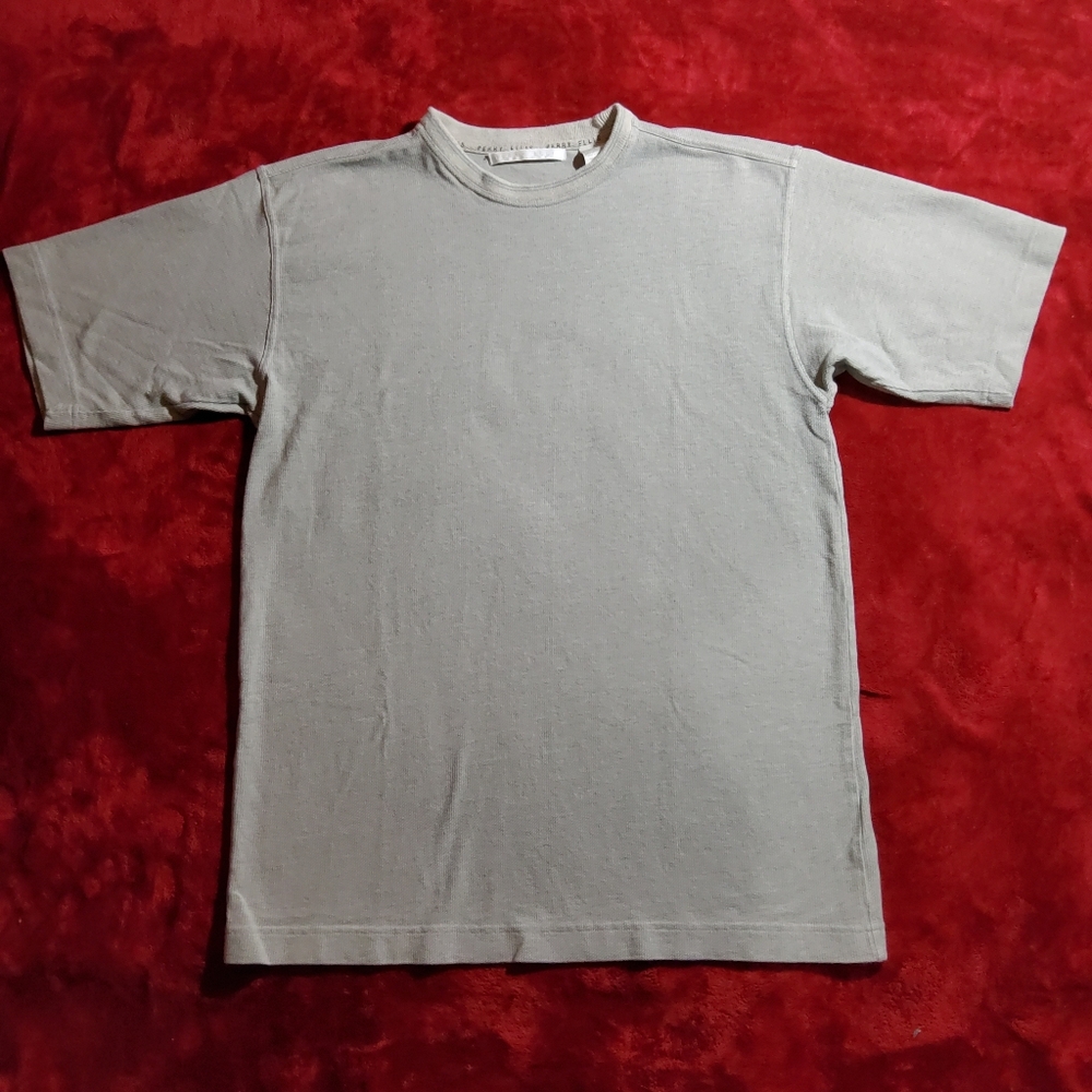Perry Ellis Grey 100% Cotton Short Sleeve Crew Neck Pull Over Men's Med *FLAW*